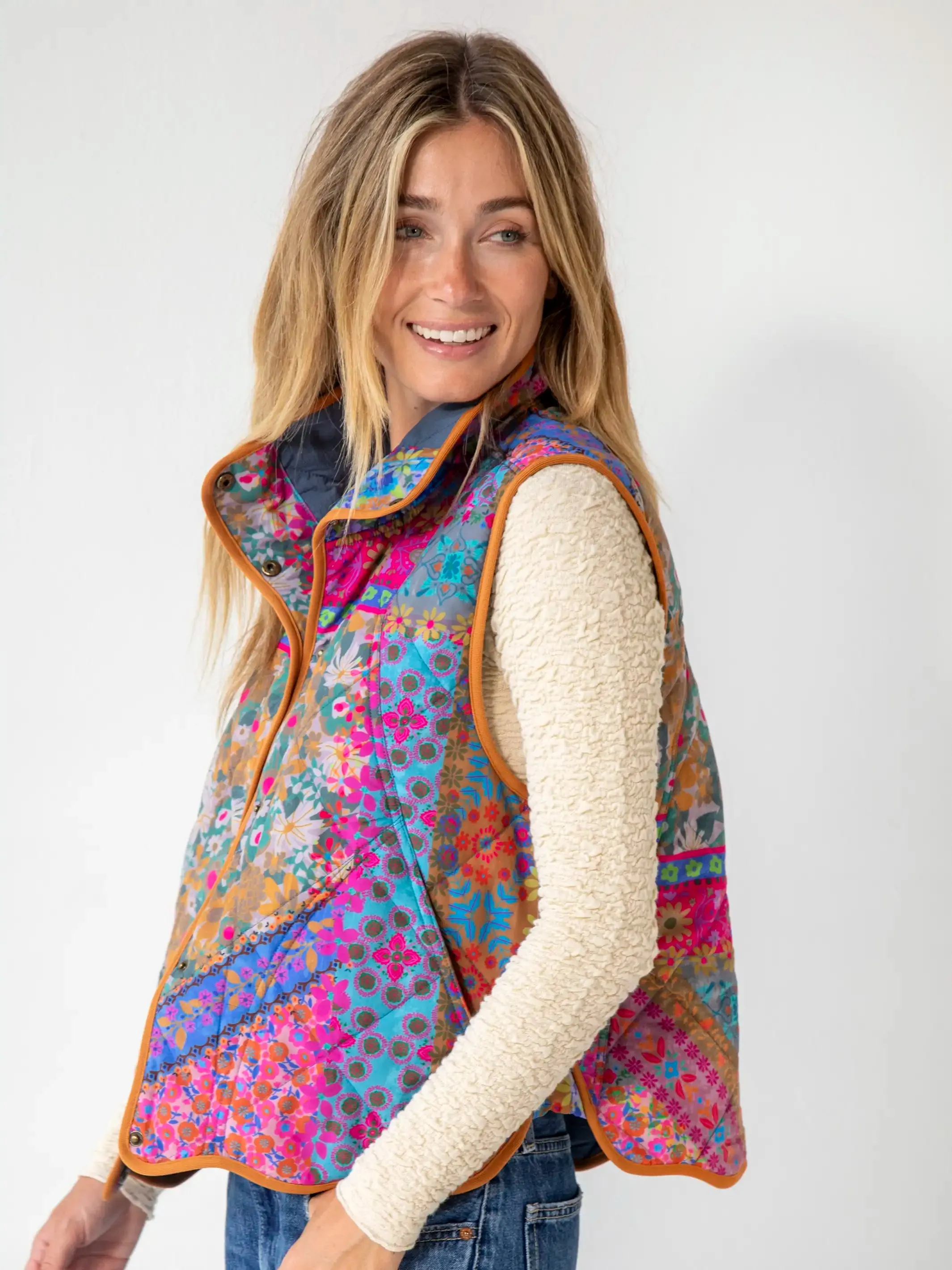 Quilted Puffer Vest - Multi Patchwork