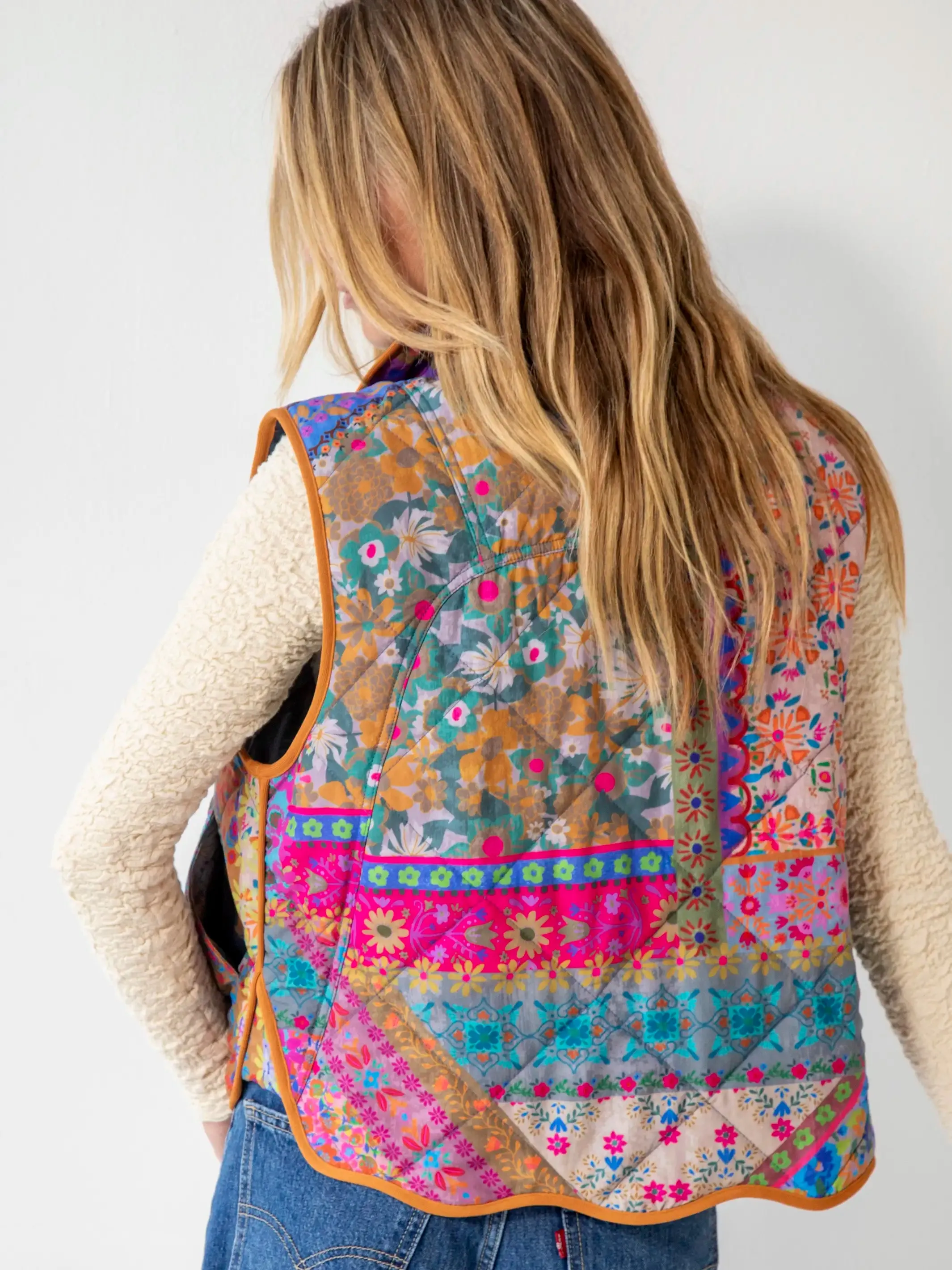 Quilted Puffer Vest - Multi Patchwork