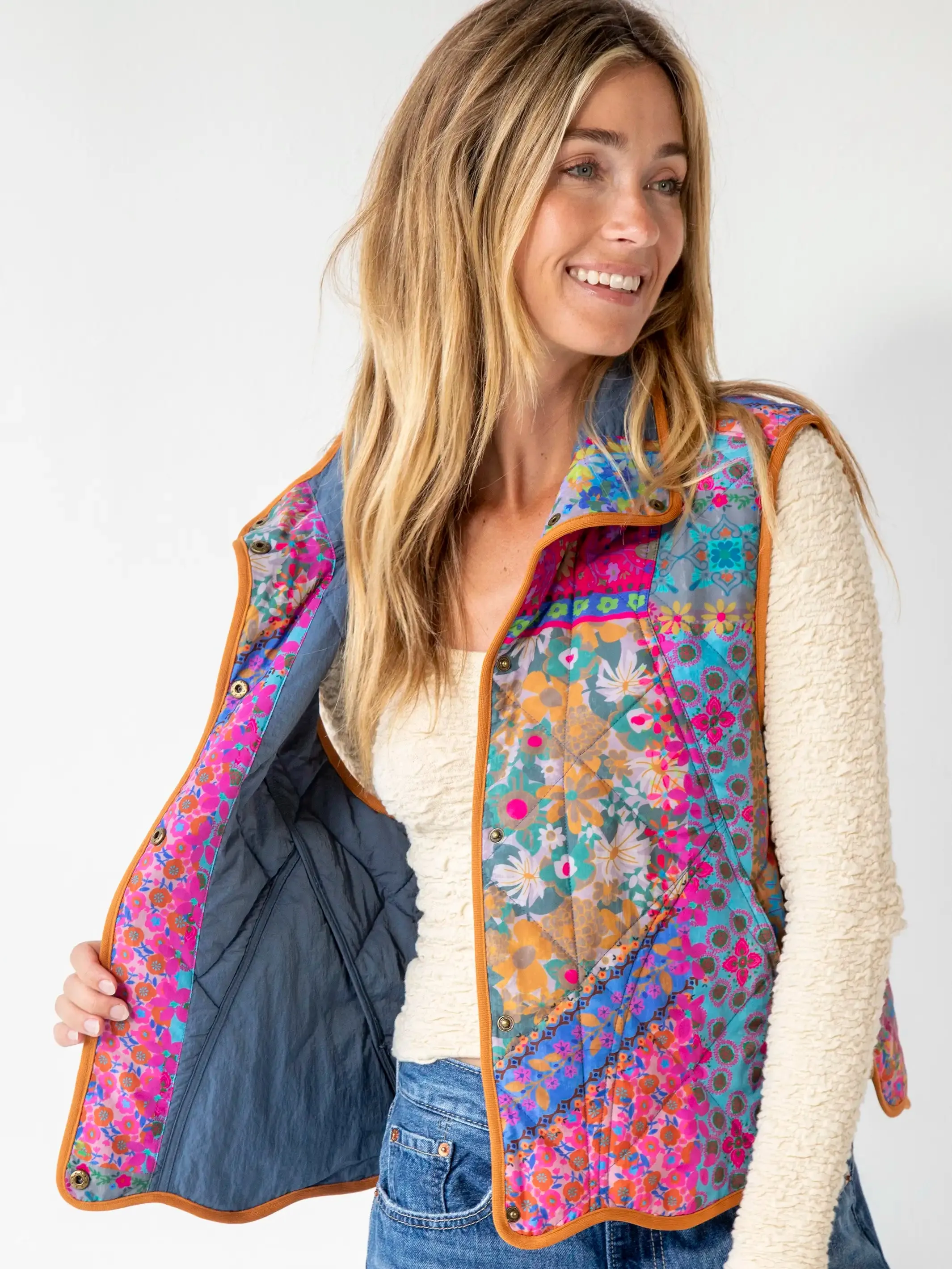 Quilted Puffer Vest - Multi Patchwork