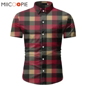 Red Plaid Shirt Men 2020 Summer Brand Classic Short Sleeve Dress Shirt Casual Button Down Office Workwear Chemise Homme M-3XL