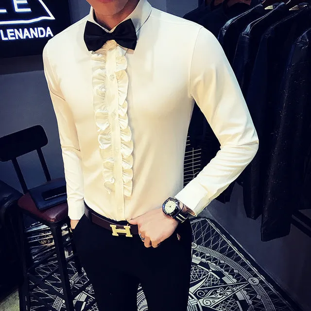 Ruffle Vintage Men Long Sleeves Shirt For Wedding Party