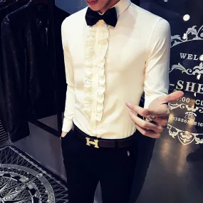 Ruffle Vintage Men Long Sleeves Shirt For Wedding Party