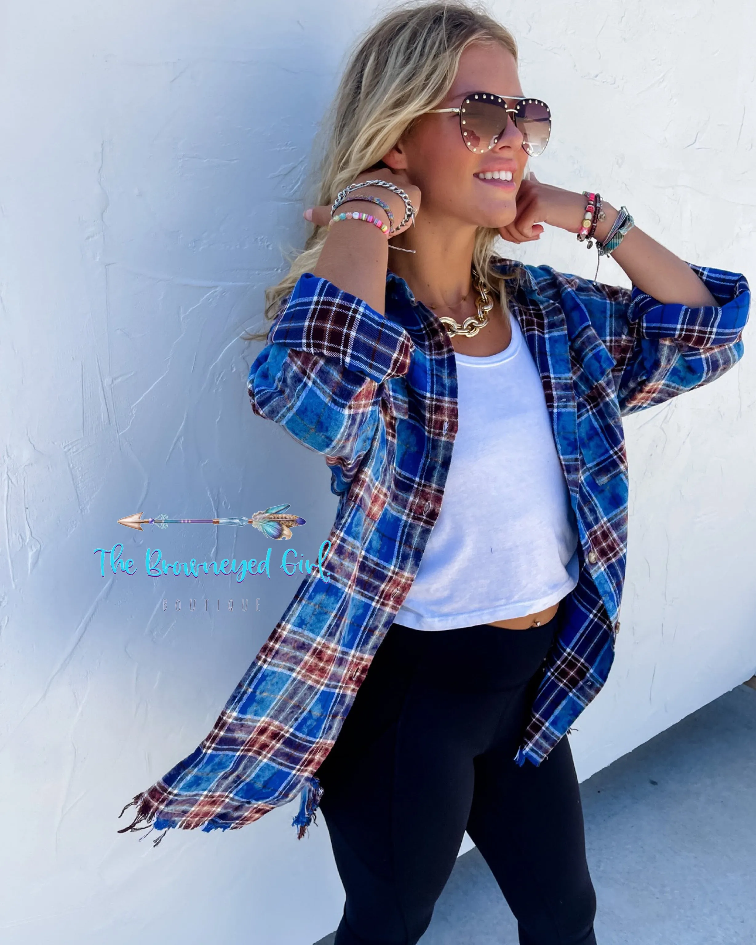 Ryann Bleached Distressed Flannel Button Down