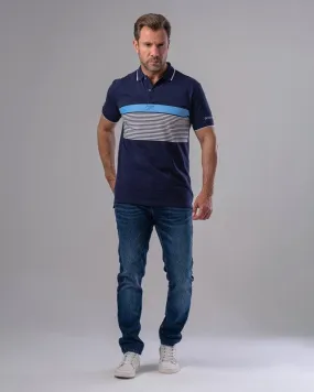 SHORT SLEEVE STRIPED POLO SHIRT - NAVY