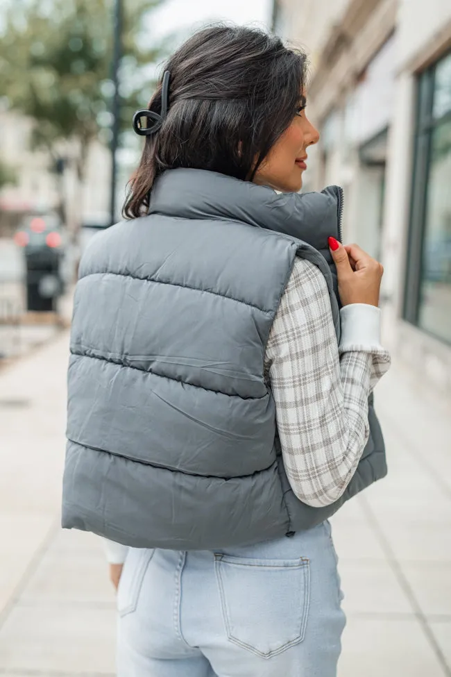 Sights To See Slate Cropped Puffer Vest