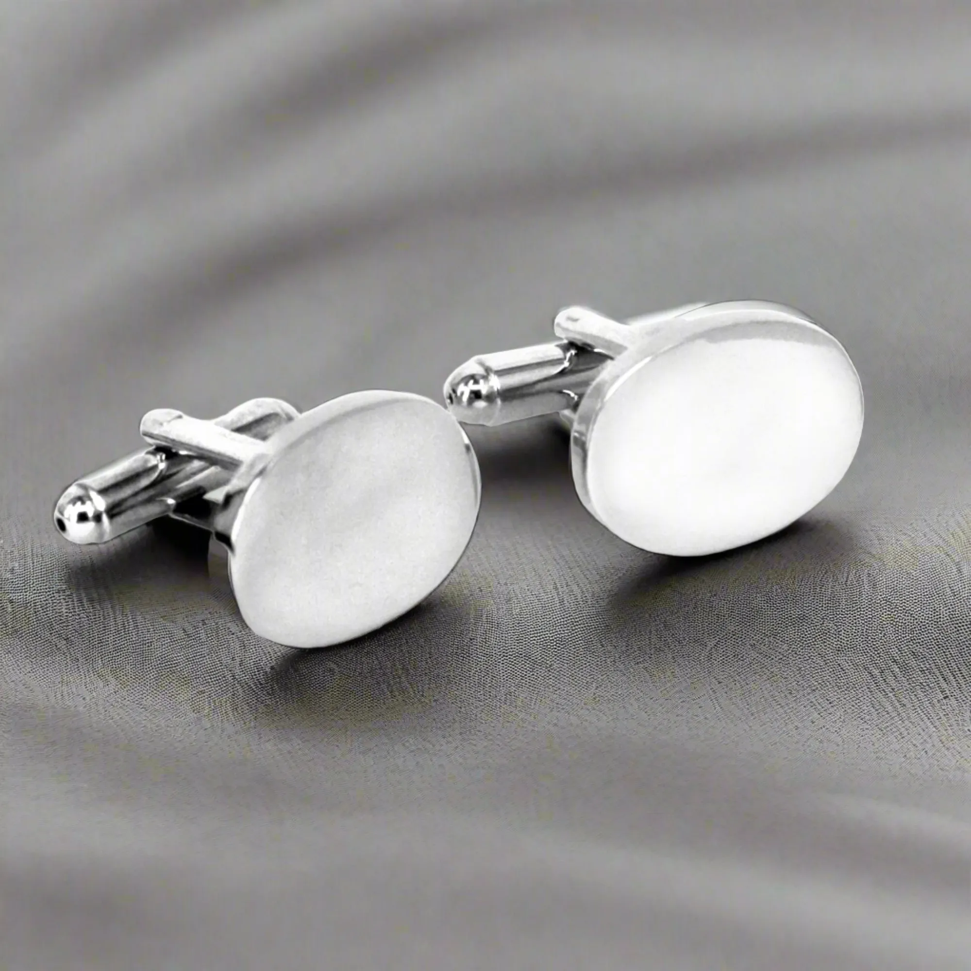 Silver Oval Plain Cufflinks