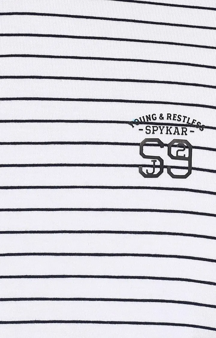 Spykar White and Black Striped Slim Fit Men T-Shirts