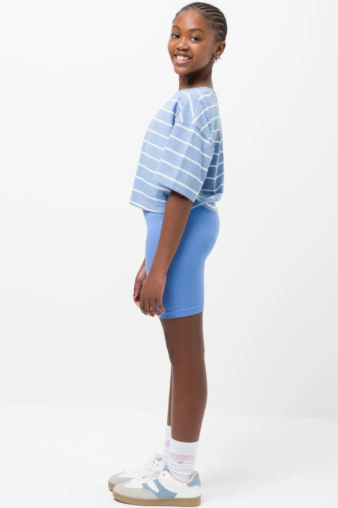 Stripe Boxy Short Sleeve T-Shirt Blue