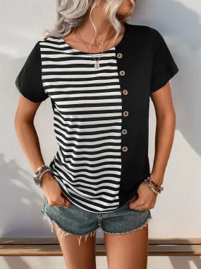 Striped Round Neck Short Sleeve T-Shirt