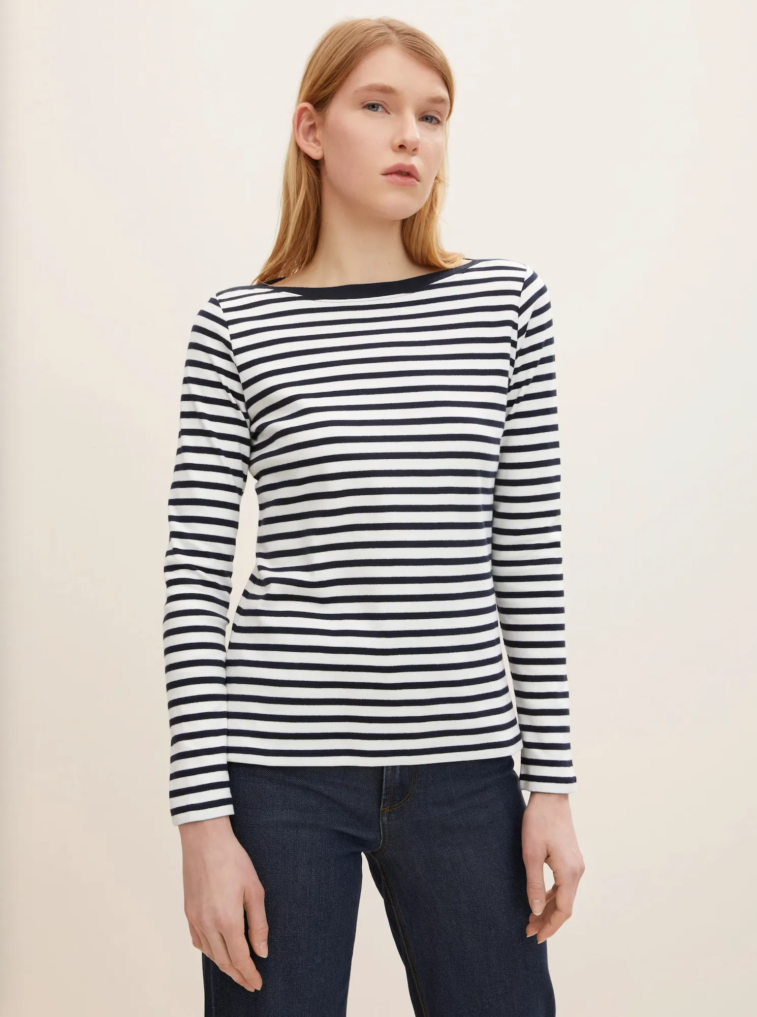 Tom Tailor Striped Long Sleeve Shirt in Navy