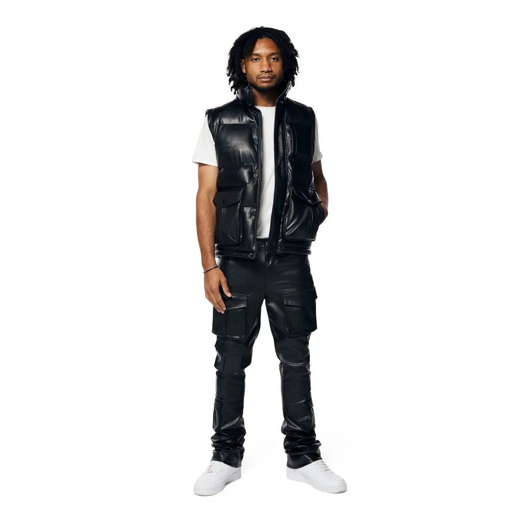 Utility Vegan Leather Vest - Black