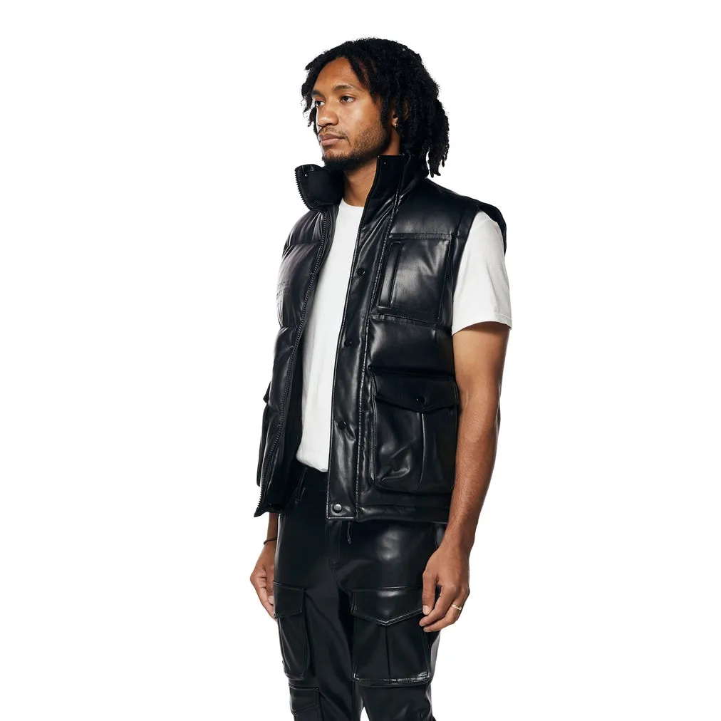 Utility Vegan Leather Vest - Black