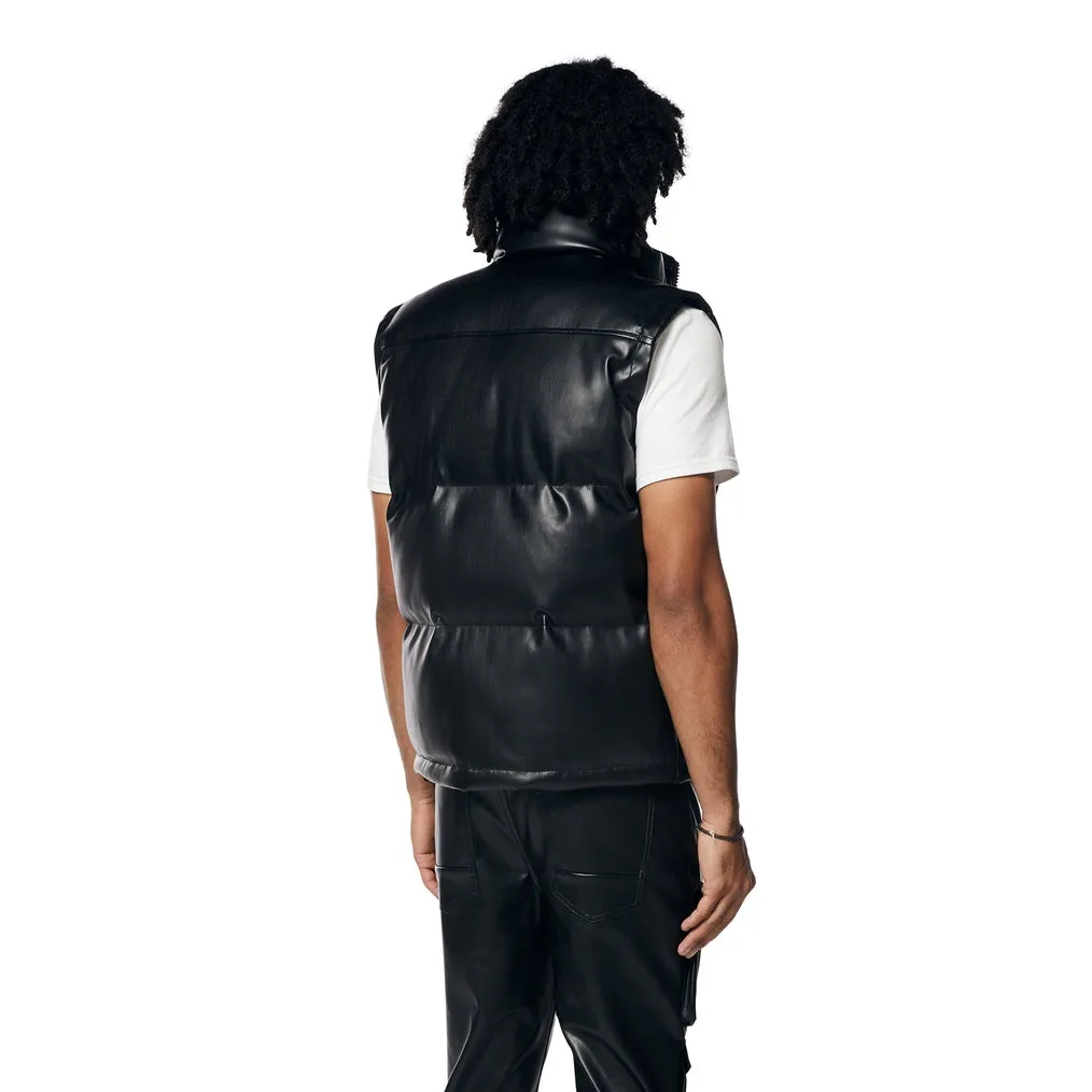 Utility Vegan Leather Vest - Black