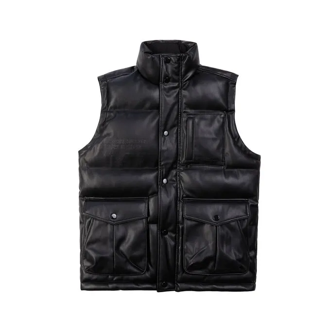 Utility Vegan Leather Vest - Black