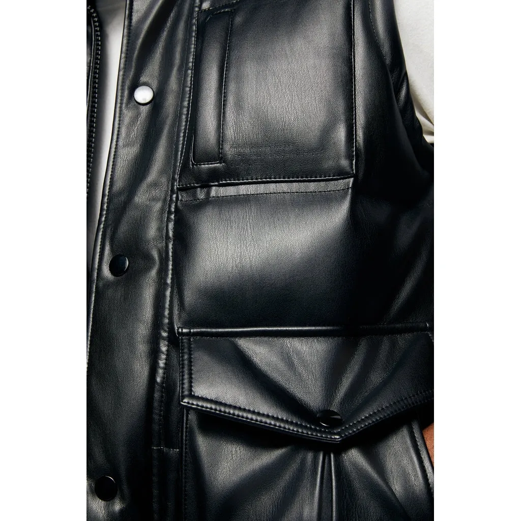 Utility Vegan Leather Vest - Black