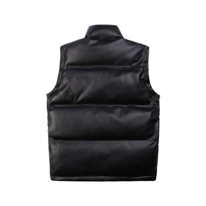 Utility Vegan Leather Vest - Black