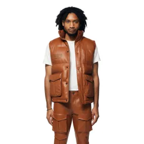 Utility Vegan Leather Vest - Cognac