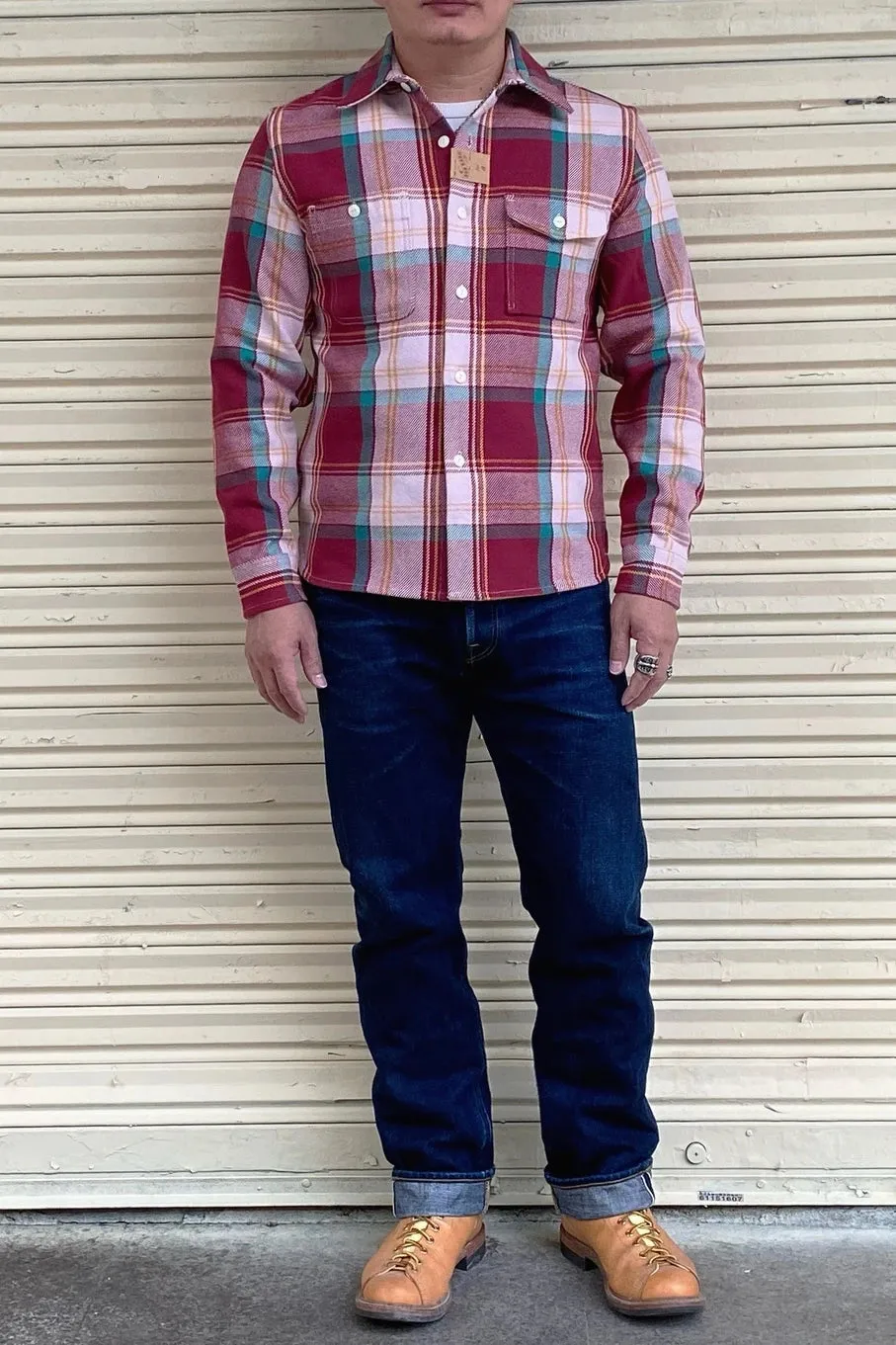 Vintage Inspired Plaid Work Shirts with Point Collar - Heavyweight