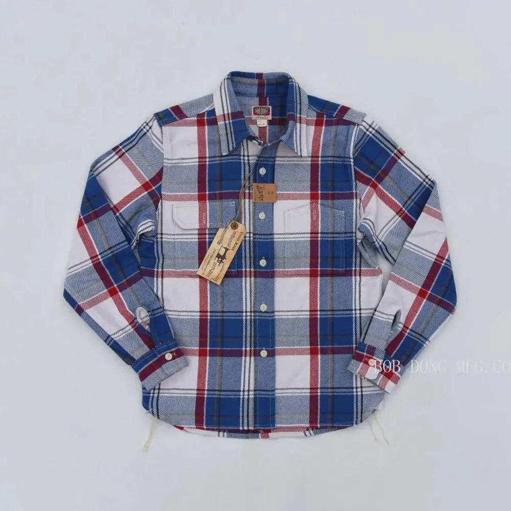 Vintage Inspired Plaid Work Shirts with Point Collar - Heavyweight