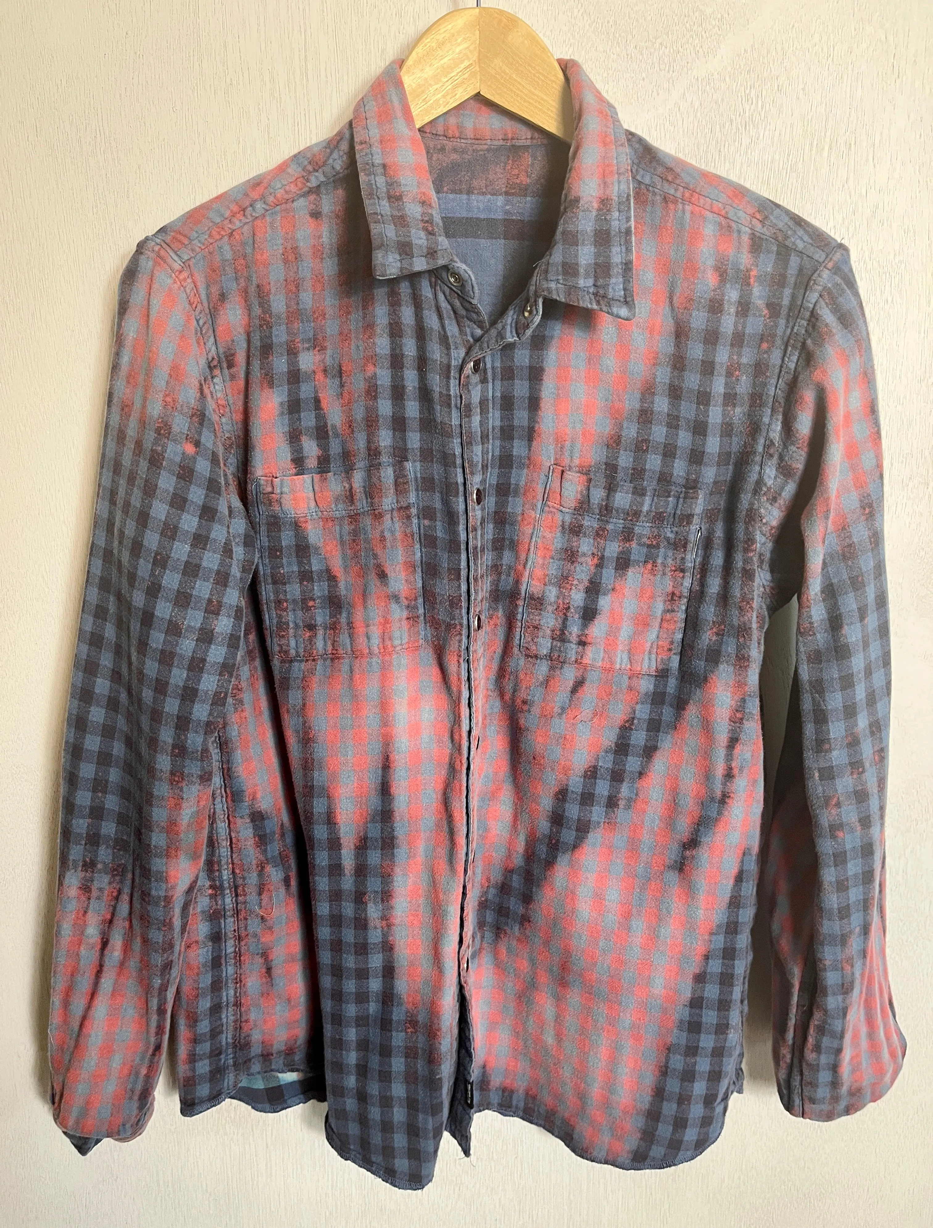 Vintage Navy Blue, Dusty Rose and Turquoise Lightweight Flannel Size Medium