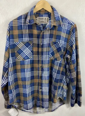 Vintage Retro Blue, Army Brown and White Flannel Size Medium