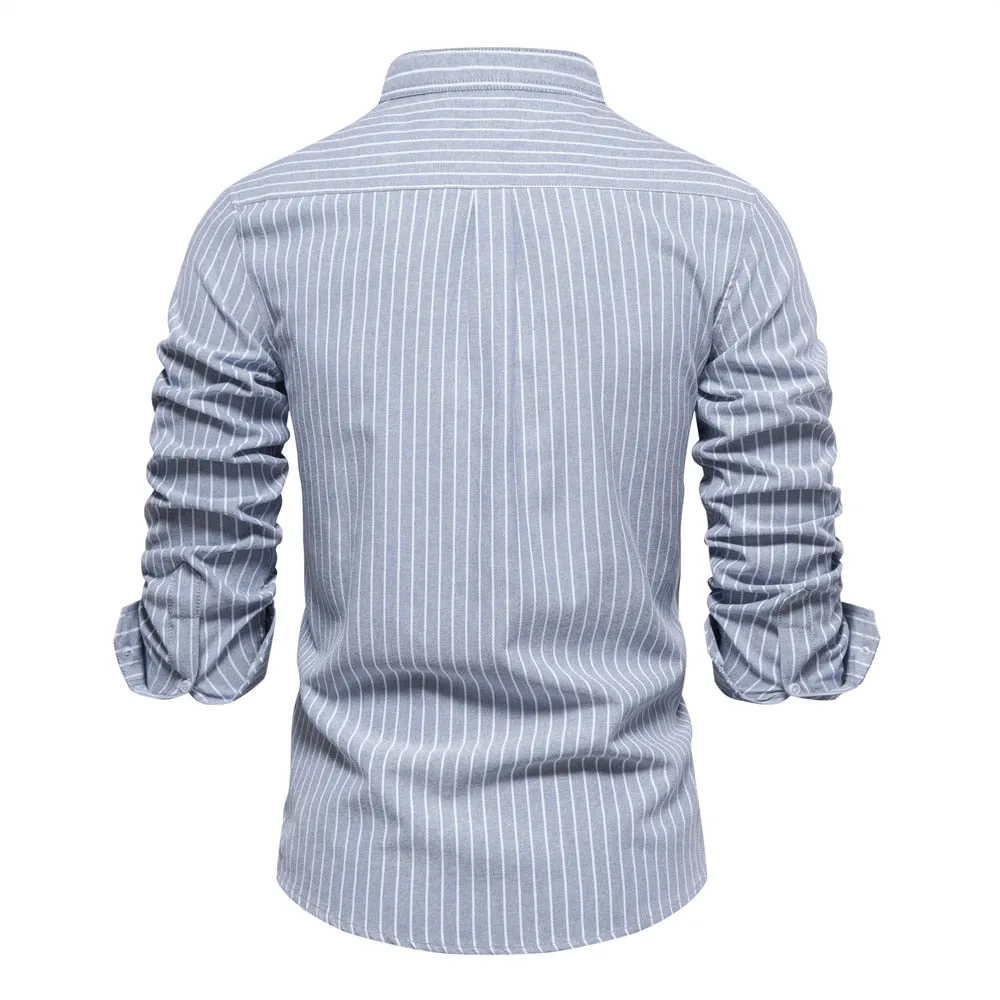 West Louis™ Stripe Pattern Cotton Twill Button-Up Shirt