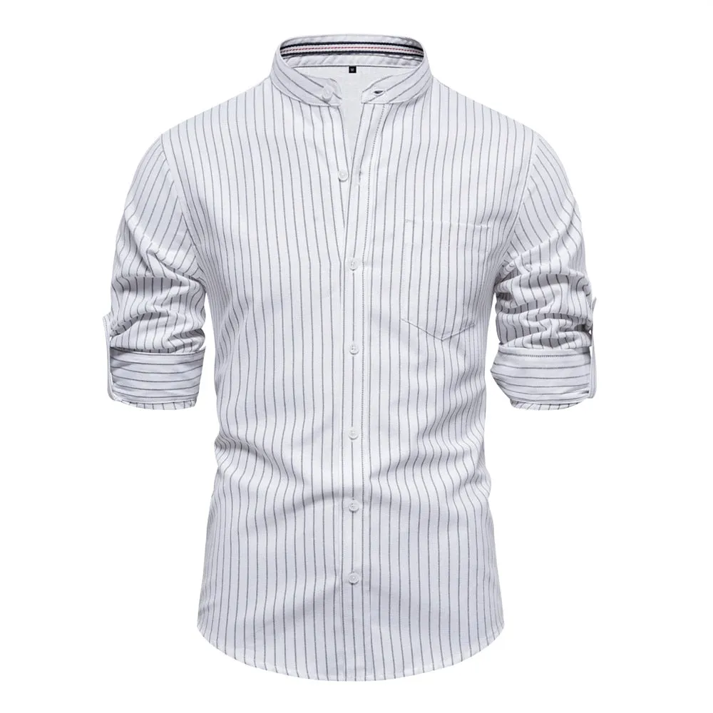 West Louis™ Stripe Pattern Cotton Twill Button-Up Shirt