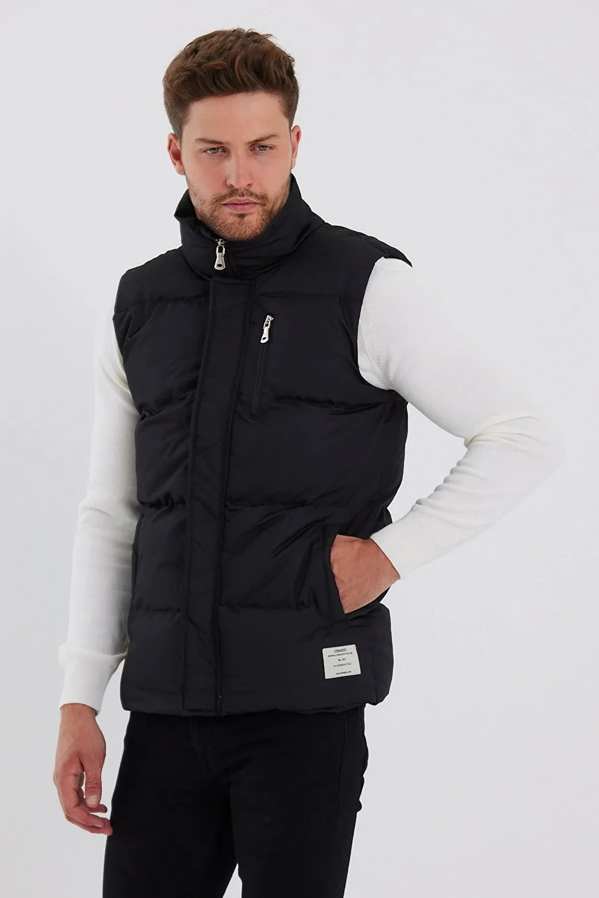 Weyeze Men's Black Stand Collar Puffer Vest