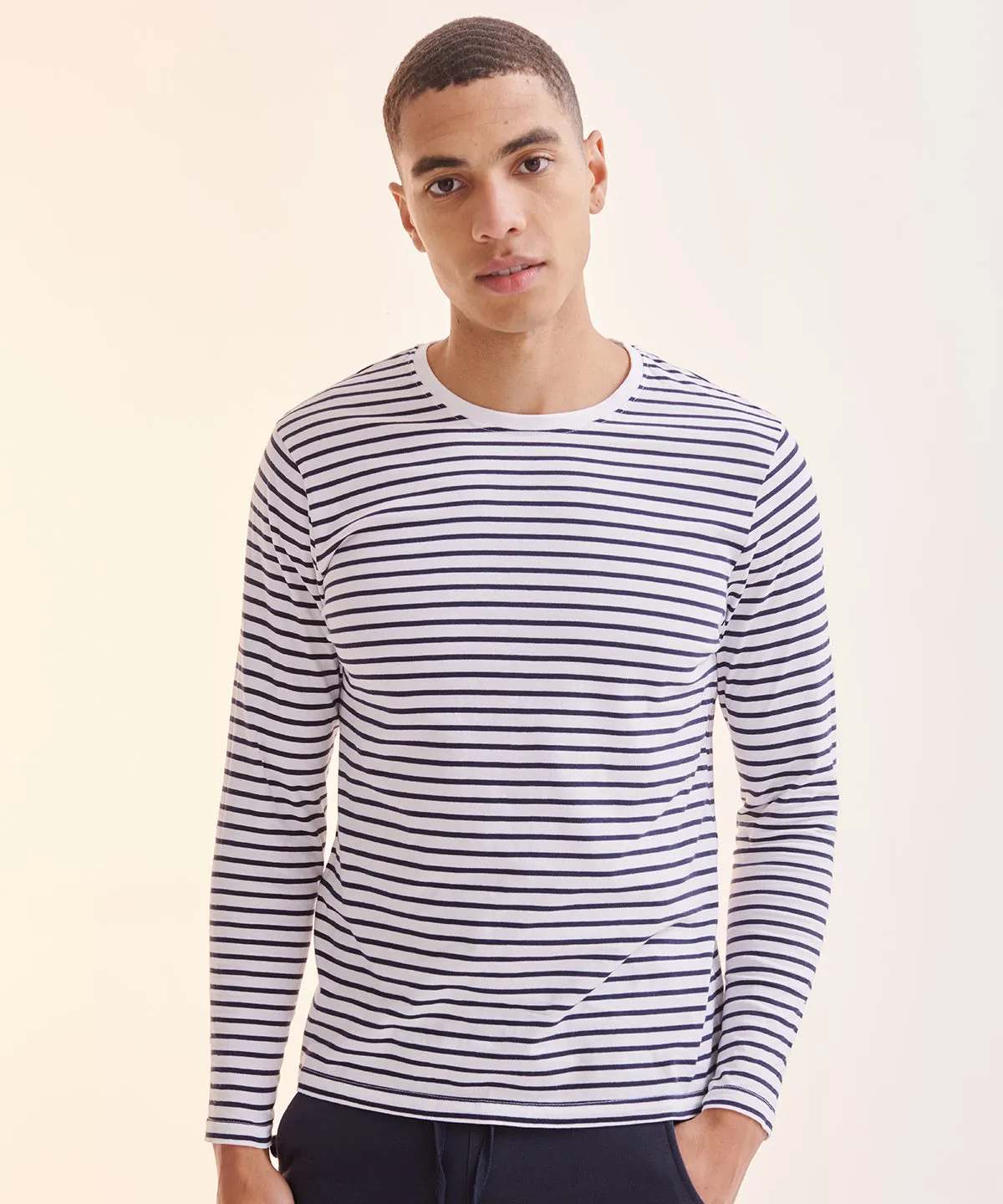 White/Oxford Navy - Unisex long-sleeved striped T