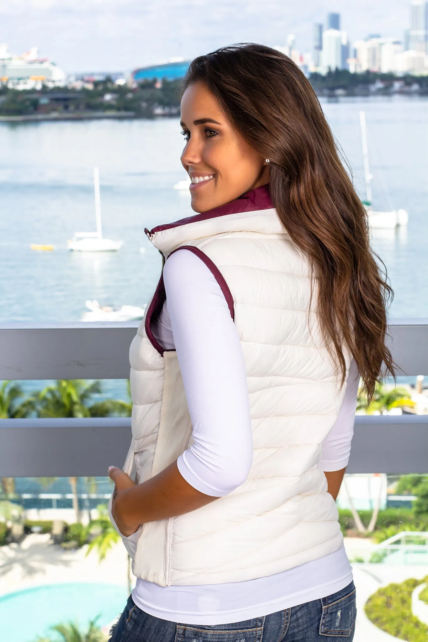 Wine and Ivory Reversible Puffer Vest