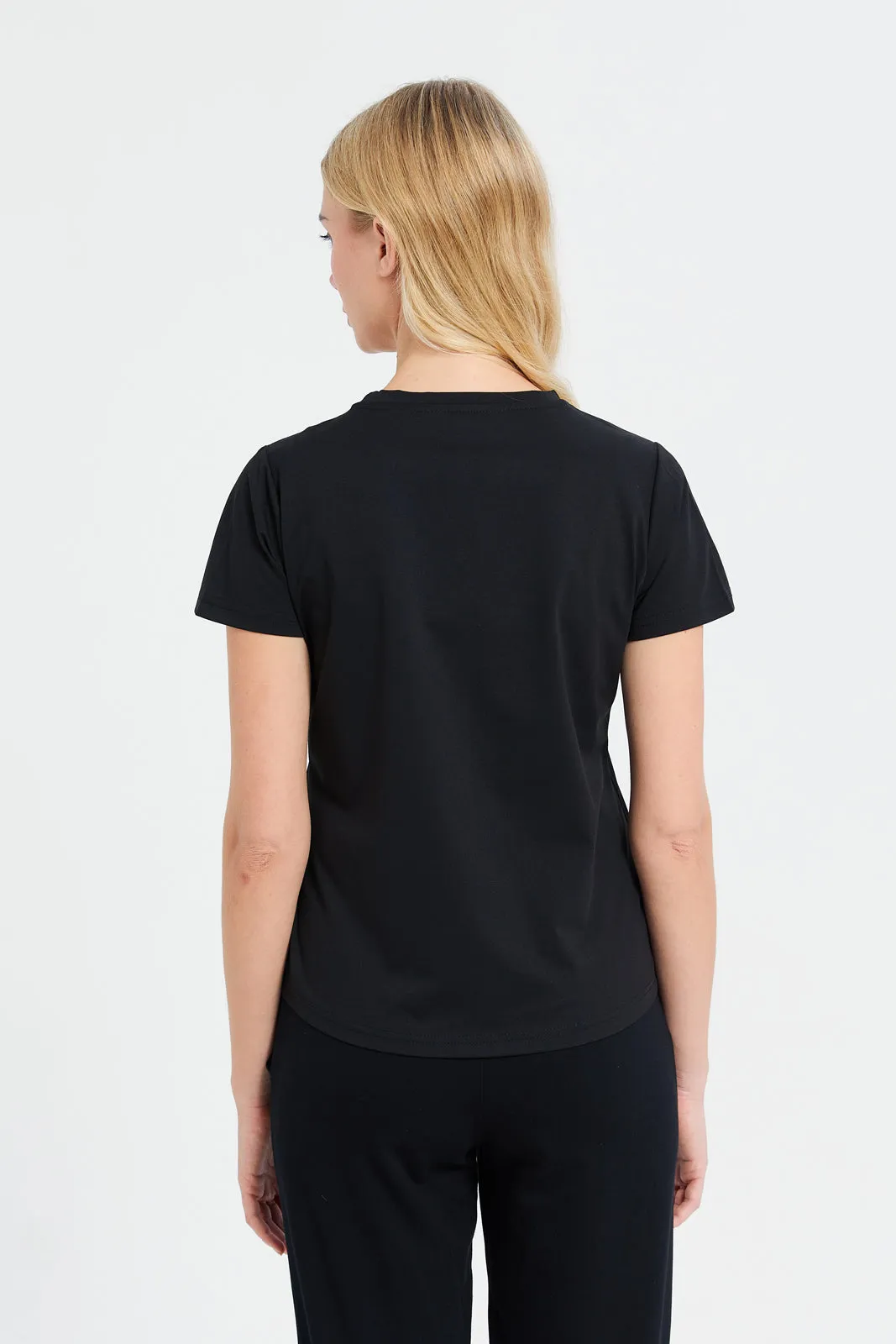 Women Black Short Sleeve Soft Touch T-Shirt